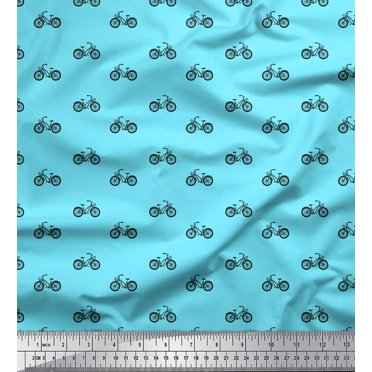 Soimoi Blue Cotton Poplin Fabric Bicycle Transport Decor Fabric Printed Yard 42 Inch Wide