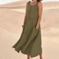 thumbnail image 1 of Jsaierl Robe Femme en Coton et Lin Été Sans Manches Robe d'Été Tunique Débardeur Robe de Plage d'Été Fluide Robes Maxi avec Poches, 1 of 5