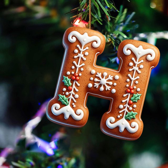 26 Alphabet Ornaments For Christmas Tree Candy Cane Initial Letter M Pendant With Berries Pattern Mini Hanging Decorations For Party DIY Holiday Kitchen Towels Acrylic Snowflake Beads Easter