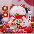 thumbnail image 4 of 7Inch Ceramic Beckoning Cat Maneki Neko Ornament Feng Shui Decoration Swing Lucky Cat,B, 4 of 10