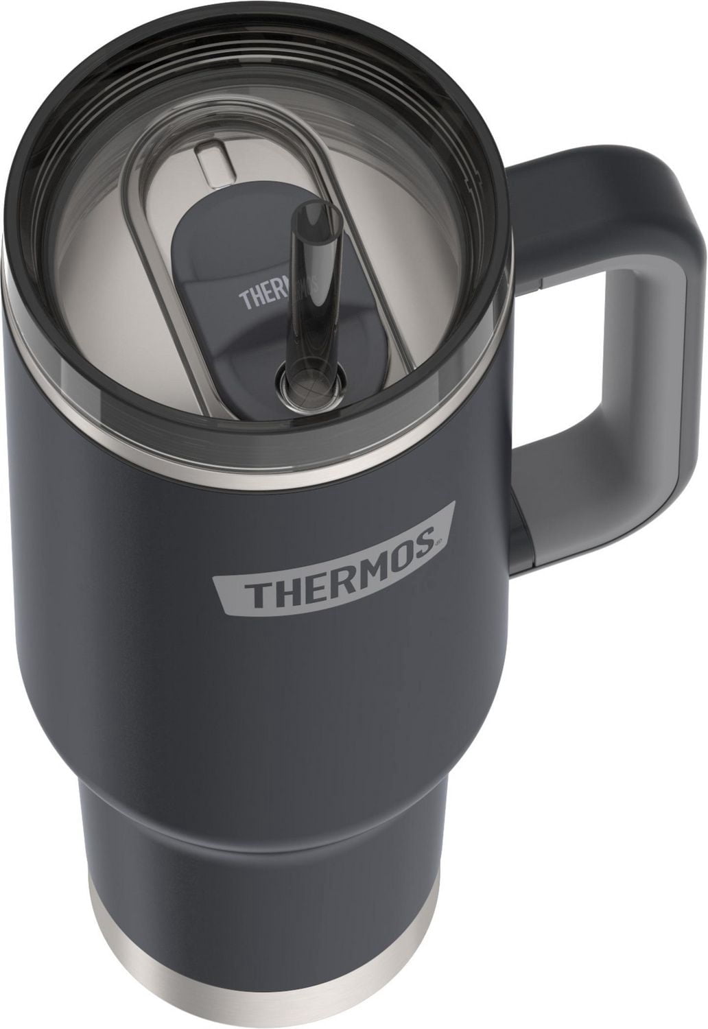 Thermos Vacuum Insulated Stainless Steel 40 oz Cup Holder Mug with Straw,  Granite