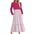 thumbnail image 1 of cfhntfmh Maxi Robes pour Femmes Automne Col Rond Manches Longues Robe Rayée Robe Tendance à Blocs de Couleur Robe de Détente avec Poches, 1 of 5