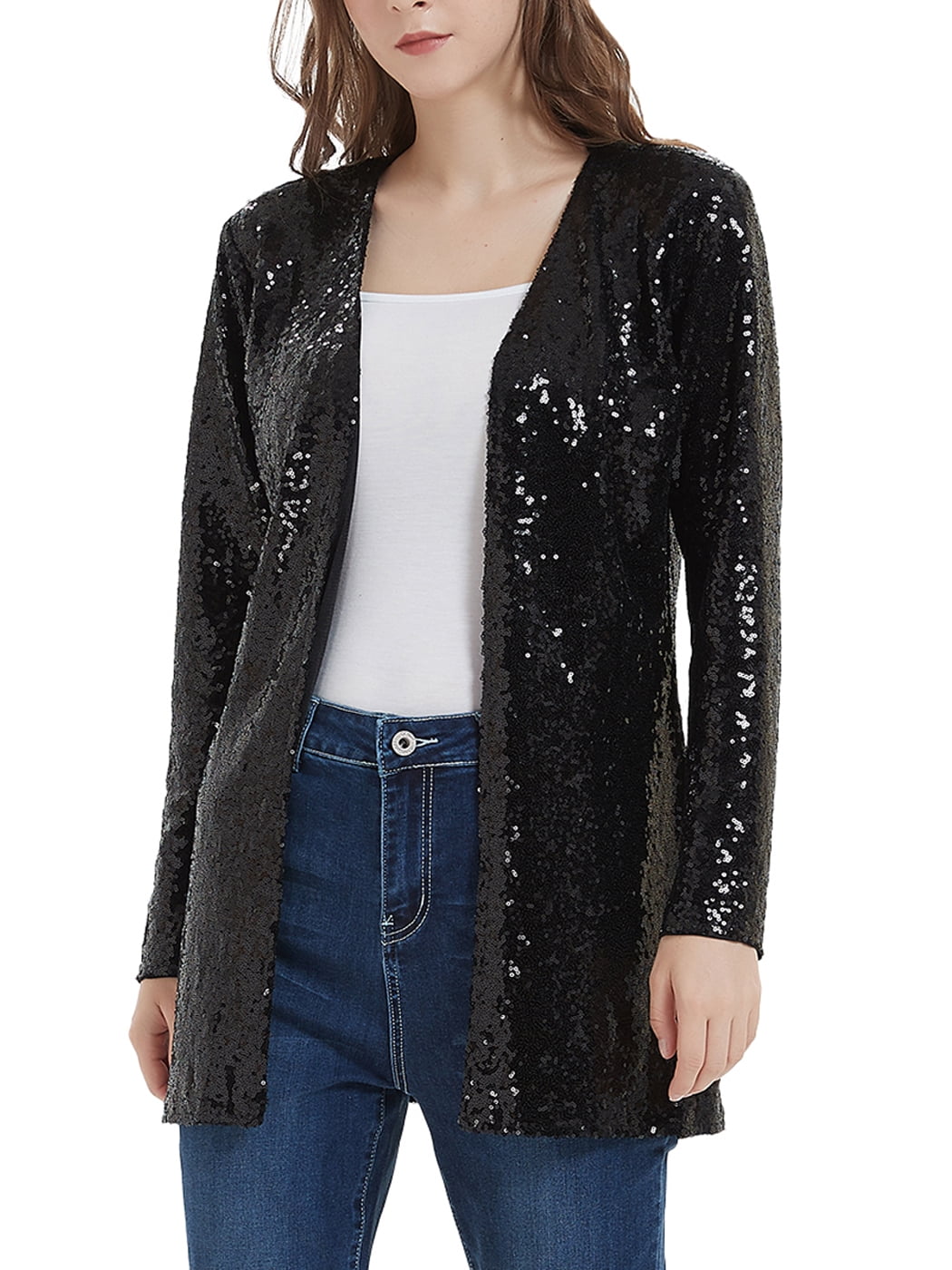 Veste à Paillettes pour Femme, Manteau Blazer à devant Ouvert, Tenue de Soirée Cocktail, Cardigan d'Extérieur