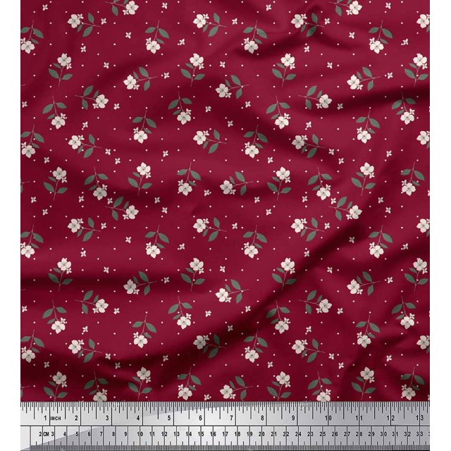Soimoi Rouge Modal Satin Tissu Dot & Floral Décor Tissu Imprimé BTY 42 Pouces de Large