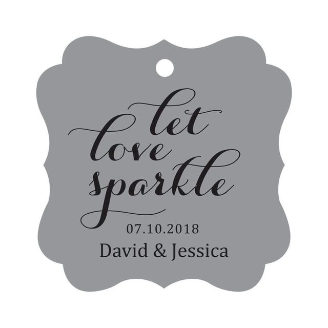 Darling Souvenir Custom Let Love Sparkle Wedding Hang Tags Personalized Fancy Frame Paper Tags -Gray-100 Tags