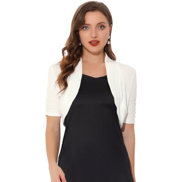 INSPIRE CHIC Boléro à Manches Courtes d'Halloween pour Femme, Ouvert à l'Avant, Cardigan Court, Blanc, TP