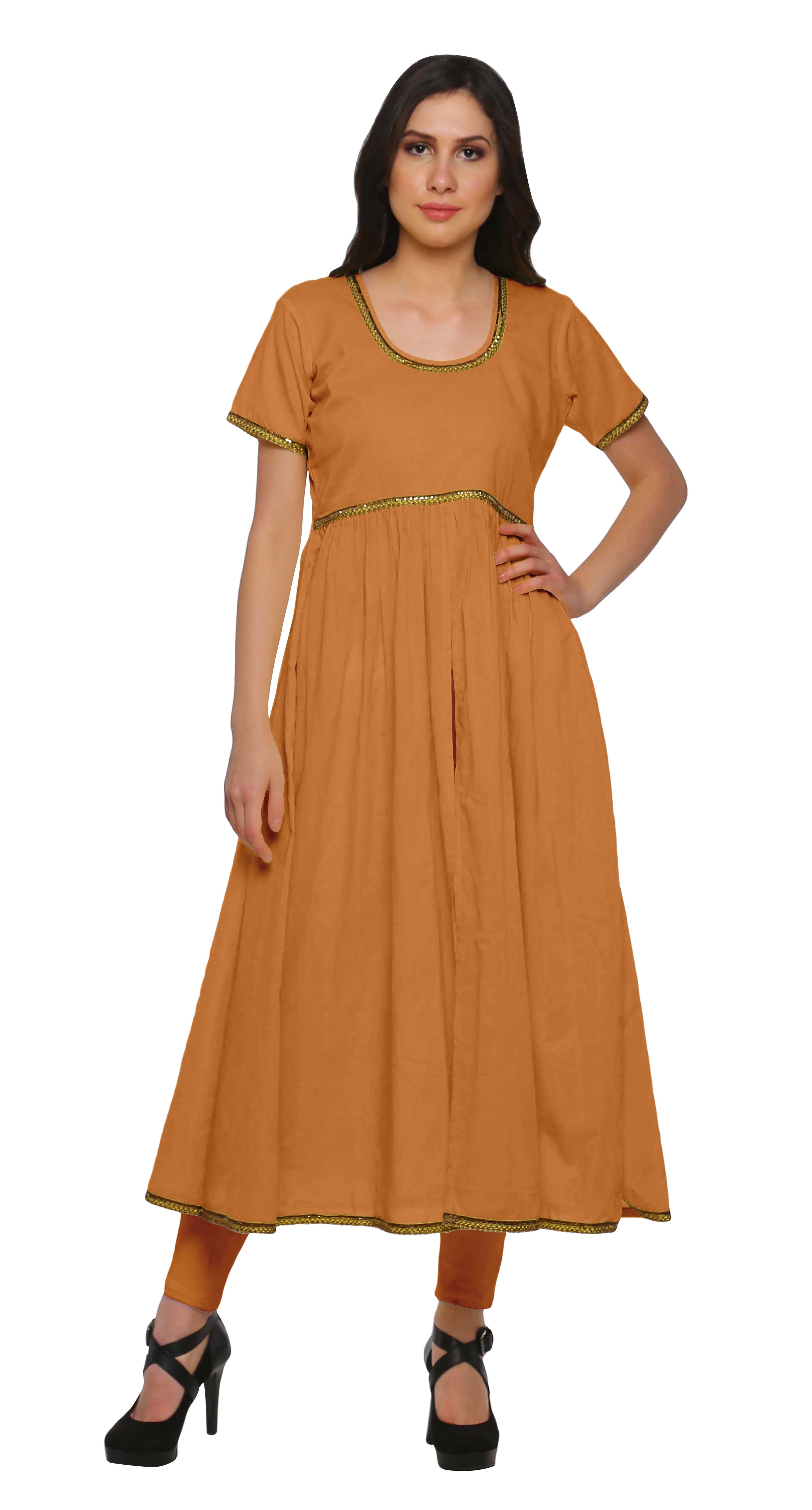 Moomaya Long Bollywood Designer Kurti WoMen's Solid Maxi Kurta Front Slit Tops