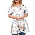 thumbnail image 2 of Soldes de Liquidation d'Été Iumwxz Tunique Décontractée Grande Taille Évasée Ourlet Grand Hauts d'Été pour Femmes Blouse à Imprimé Floral Hauts Tunique à Manches Courtes Col Ras du Cou pour Femmes Articles en Liquidation Sortie Nocturne, 2 of 4