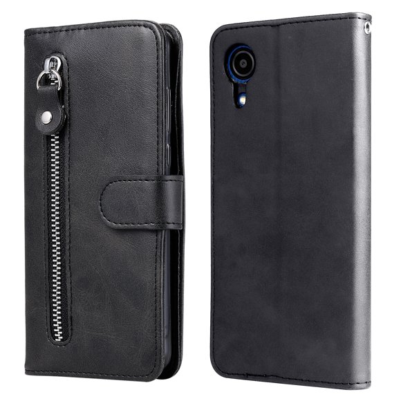 Case for Samsung Galaxy A03 CORE Zipper Pocket Wallet Leather Case Magnetic Closure Flip Cover - Black