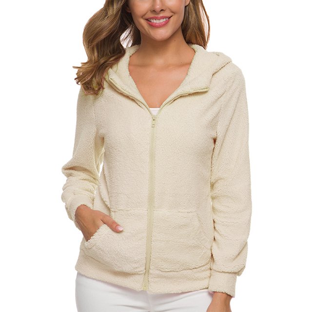 Innerwin Cardigans Long Sleeve Ladies Hoodies Fall Front Zip Leisure Sweatshirt Apricot 4XL