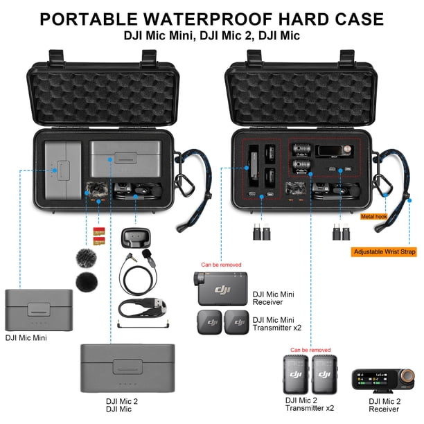 Lekufee Travel Waterproof Hard Case for DJI Mic Mini, DJI Mic 2
