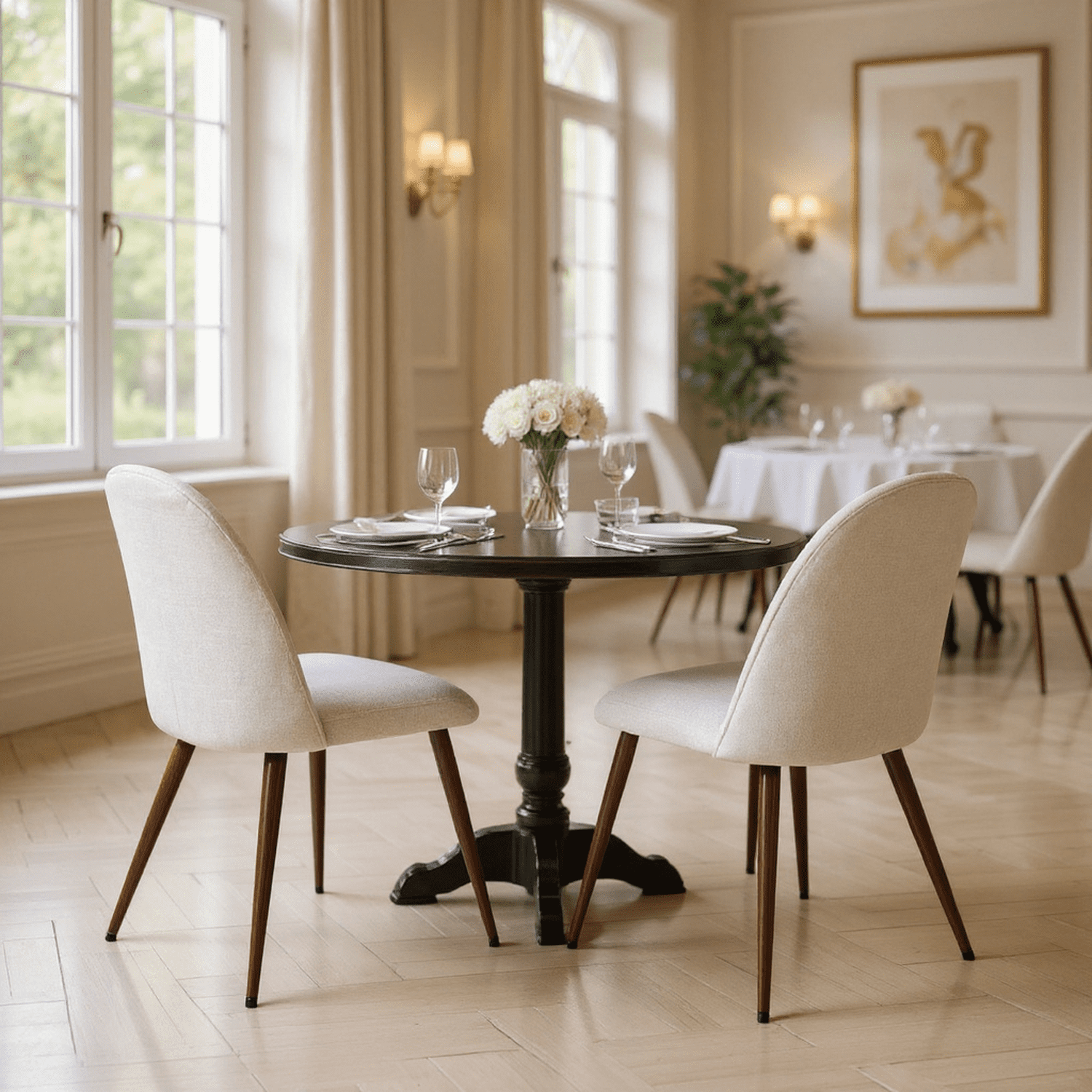 Homy Casa Lot de 2 chaises de salle à manger rembourrées à dossier haut, style moderne, beige