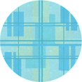 thumbnail image 1 of Ahgly Company Tapis Rond Lavable en Machine Intérieur Transitionnel Turquoise Bleu Vif, 3 Pieds Rond, 1 of 7