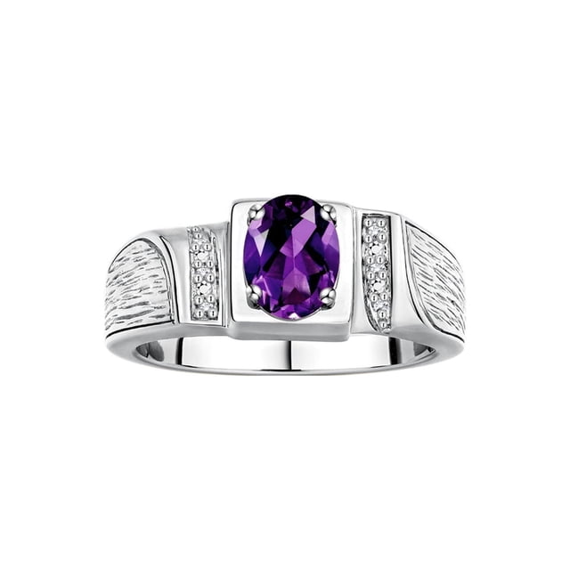 Rylos 14K White Gold Classic 8X6MM Oval Amethyst & Sparkling Diamond Ring - Birthstone Jewelry for Men -Size 12
