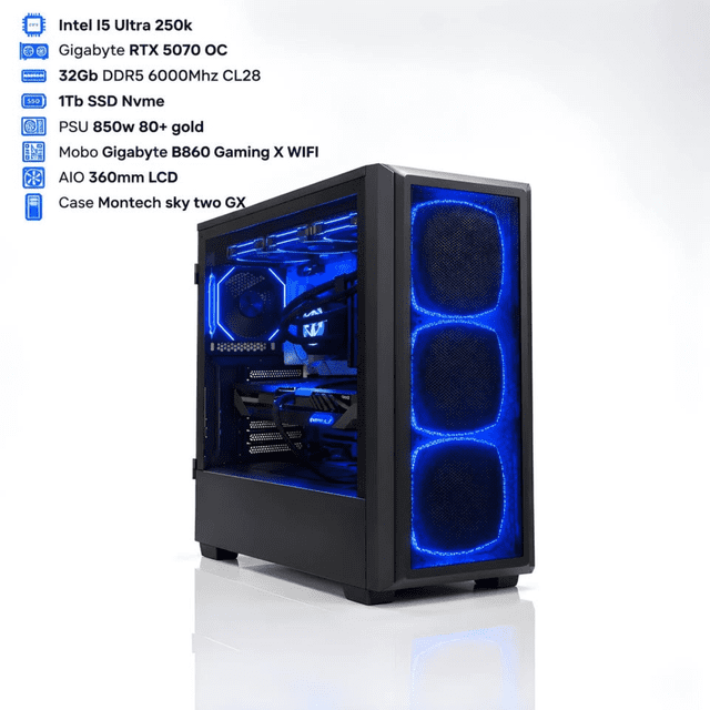 Desktop Gaming PC – Model Crius -Processor Intel 5 Ultra • RTX 5070 • Ram 32 Go DDR5 • AIO 360mm • 1TB SSD