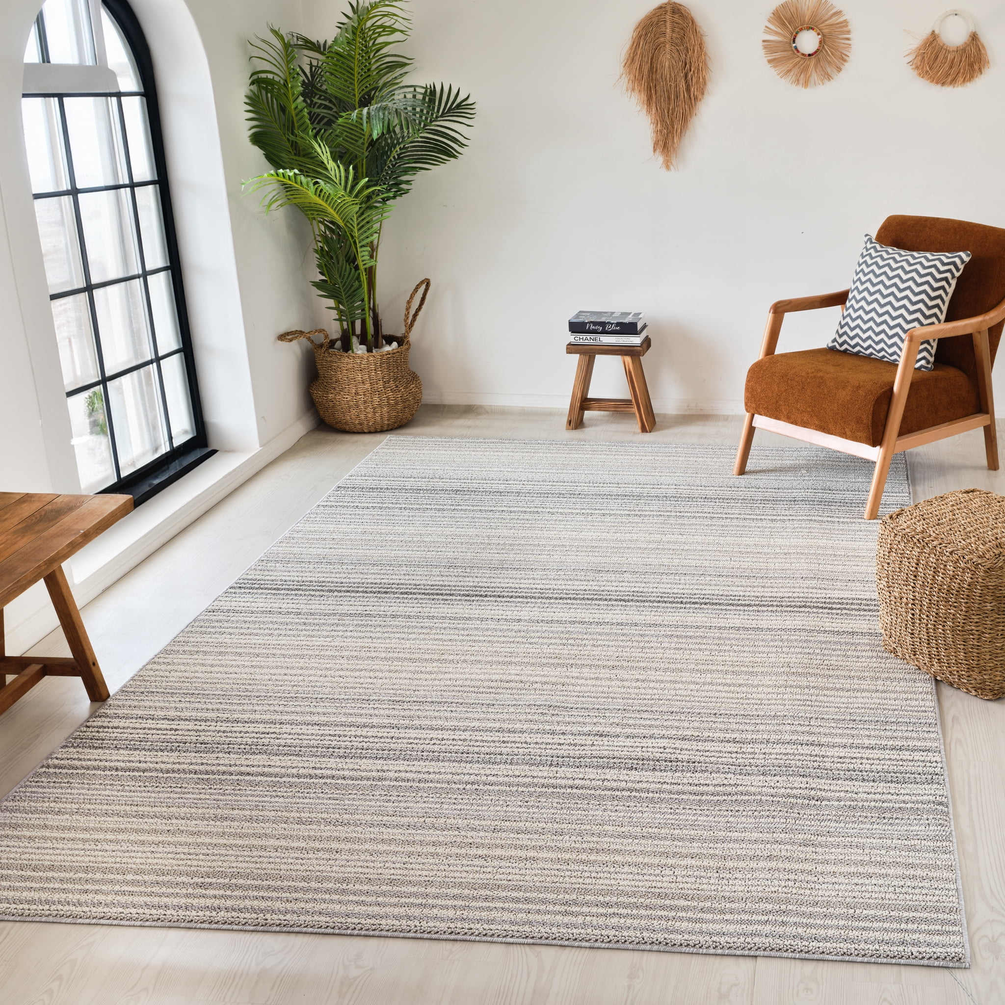Tapis d'intérieur moderne Branch Jules, gris beige, lignes - Salon, chambre, salle à manger et cuisine