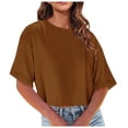 thumbnail image 2 of QIPOPIQ T-Shirts Surdimensionnés pour Femmes Col Rond Manches Courtes Hauts d'Été Décontractés Légers Blouse Ample Haute Basse Liquidation, 2 of 8
