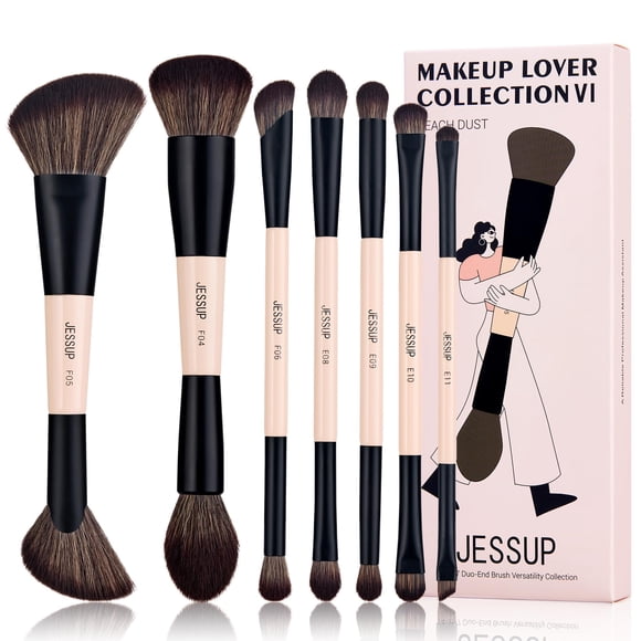 Jessup Makeup Brushes Set 7pcs Double Sided Makeup Brushes for Foundation Concealer Blush Eyeshadow Contour Bronzer Powder Blending Eyebrow Eyeliner, Cruel
