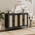 thumbnail image 4 of GloryStar Sideboard Buffet Cabinet, 4 Rattan Doors Accent Storage Cabinet, Console Table Coffee Bar with Power Outlet, Adjustable Shelves for Dining Room, Kitchen, Hallway, Living Room, 4 of 8