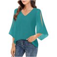 thumbnail image 1 of Savings Clearance Womens Ruffle 3/4 Sleeve V Neck Double Layers Chiffon Blouses Dressy Tops, 1 of 8