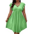 thumbnail image 3 of IFNWSV Robes Grande Taille, Robe Ligne A à Col en V Uni avec Manches à Volants, Décor Croisé, Style Décontracté Élégant, Robes d'Été pour Femmes Vert TG, 3 of 6