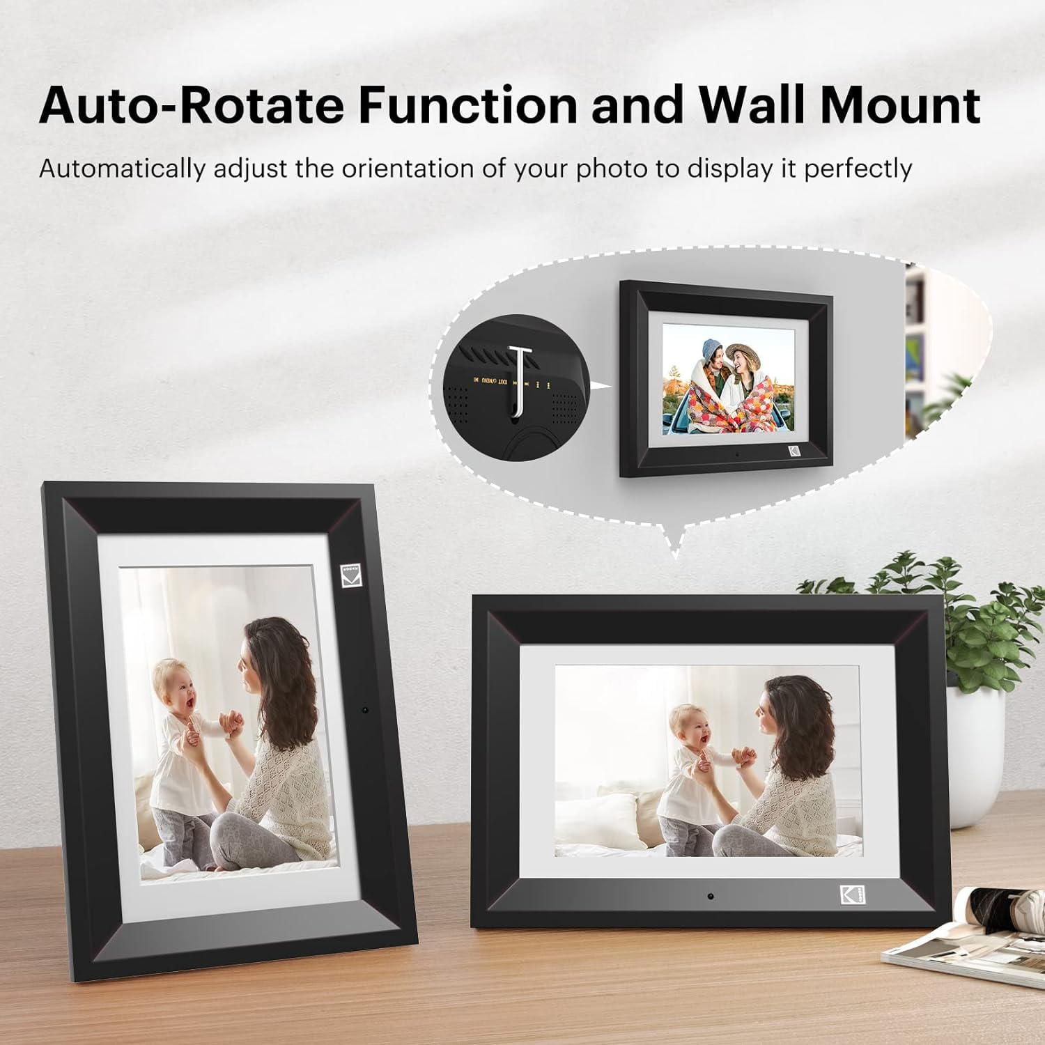 KODAK RDPF-1020V Cadre photo numérique 10,1 pouces IPS, 800 x 1280, cadre en bois 8 Go, noir