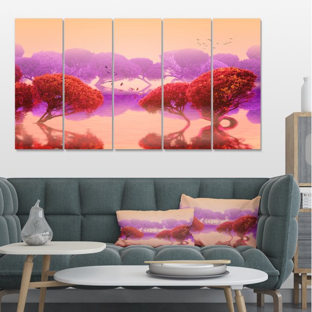 Red and Purple Japanese Gardens - Large Landscape Canvas Art Print