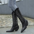 thumbnail image 1 of Chaussures pour Femmes Motif Embossé Rétro Talon Moyen Fermeture Éclair Mode Bottes Hautes en Cuir, 1 of 7