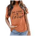 thumbnail image 1 of WEIYLL T-Shirts Women Short Sleeve Letter Print Orange Tops Sizes M, 1 of 4