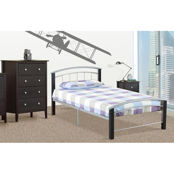 Kate Pewter Finish Metal with Black Wood Frame Platform Bed