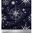 thumbnail image 1 of Soimoi Blue polyester Crepe Fabric Direction Compass Nautical Print Fabric by Yard 52 Inch Wide, 1 of 5