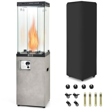 Gymax Chauffage de Patio au Propane de 41 000 BTU, Tube en Verre, Chauffage au Gaz sur Pied avec Couvercle, Roues, Gris