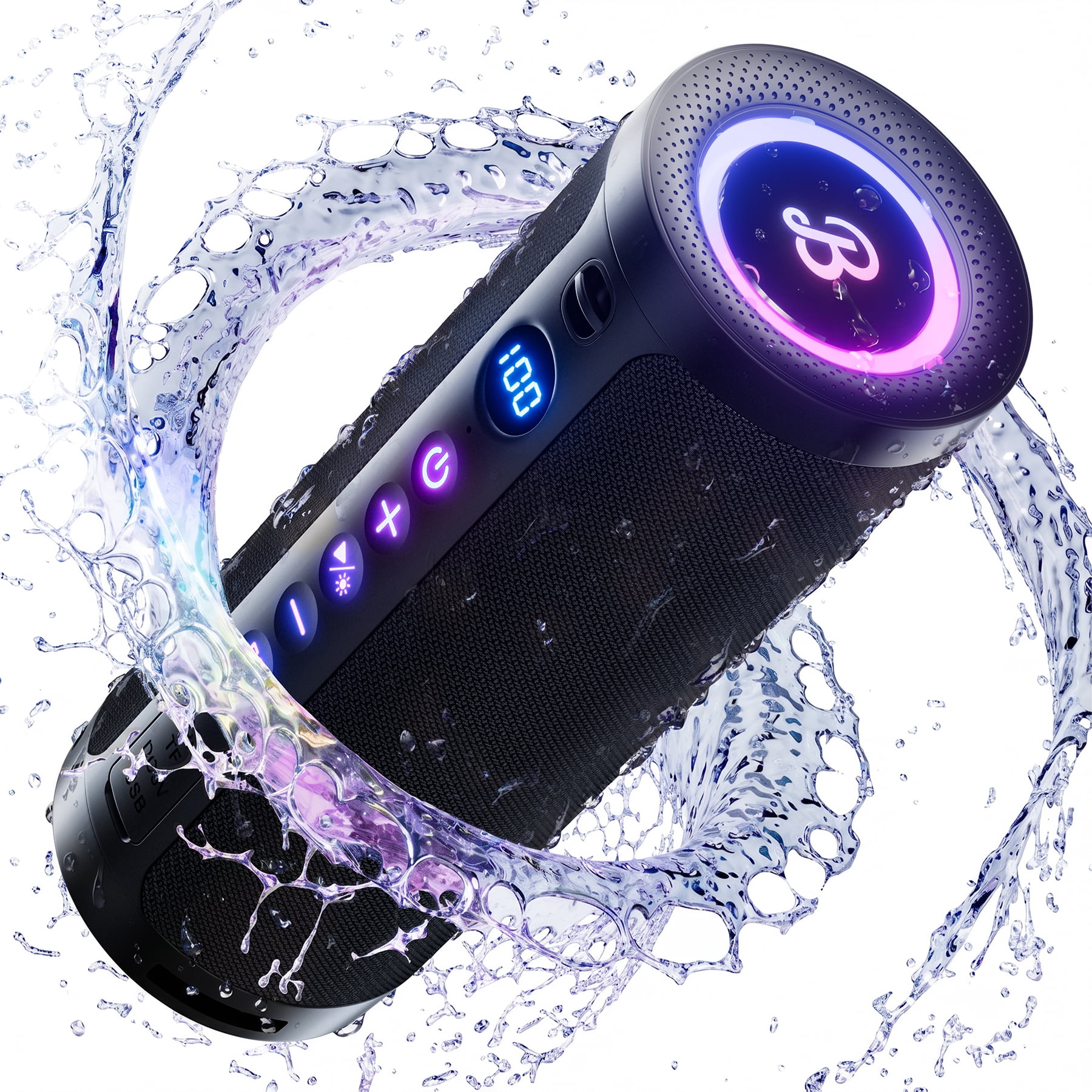 VEAT00L Bluetooth speaker, Wireless Portable Bluetooth Speaker with IPX7 Waterproof, Up to 24H Playtime,20W Powerful Bass,BT 5.4,LED Lights,TWS Pairing