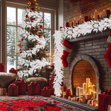 Dvkptbk Christmas Garland, 5.9 Ft Christmas White Simulation Pines Cedar Rattan for Christmas Holiday Mantle Fireplace Table Home Decorations