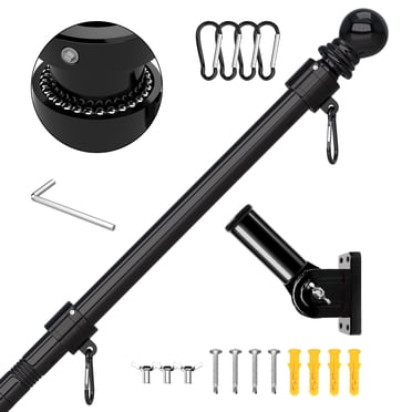 FIASON 1 Pack 5 FT Black Stainless Steel Tangle-Free Flag Pole with 180°Adjustable Bracket for Residential/Commercial Outside Use (House, Porch), Flag Pole Kit for Canada Flag (Without Flag)