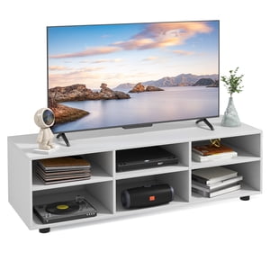 Patiojoy Bois TV support TV Console Cabinet w/ 6 Ouvrir les compartiments 3 Tablettes réglables Pieds réglables 6 Cubby Media Console Center pour les TV