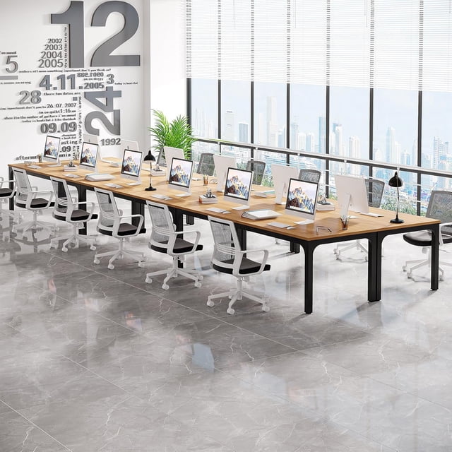 Tribesigns 6.5FT Modern Office Conference Table, 78.74-Inch Large Seminar Meeting Desk with Metal Legs and Adjustable Pads, Boardroom Training Table, Light Walnut