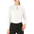 thumbnail image 1 of INSPIRE CHIC Women's Stand Collar Pleated Button Keyhole Button Blouse White 2XL, 1 of 6