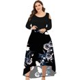 thumbnail image 1 of DPTALR Plus Size Women Round Neck Off Shoulder Floral Printed Strapless Gradient Splicing Long Sleeve Pullover Irregular Hem Party Dress, 1 of 4