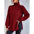 thumbnail image 3 of EYIIYE Chandail d'Automne et d'Hiver pour Femme à Manches Longues, Col Roulé, Tricot, Chandail, Couleur Unie, Ourlet Fendu, Long Tricot, Chandail, Ample, Décontracté, Confortable, Hauts, 3 of 8