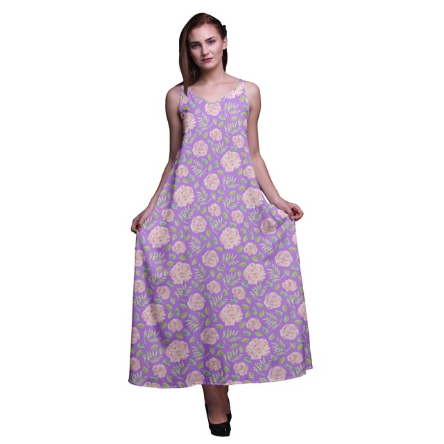 Bimba Robe Longue Sans Manches à Bretelles Spaghetti Imprimée Florale en Rayonne pour Femmes - TTTG