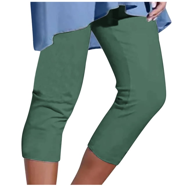 Yuyuzo Womens Plus Size Capris High Waisted Straight Leg Solid Color Bottom Capri Pants for Women 3/4 Slacks