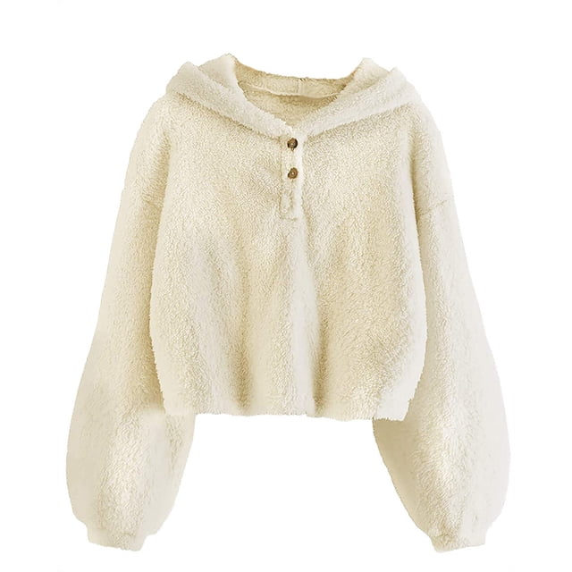 2025 s Fleece HoodieS Tops 5T Warm Loose Button Down Ruffle Top Pullover Jacket Top