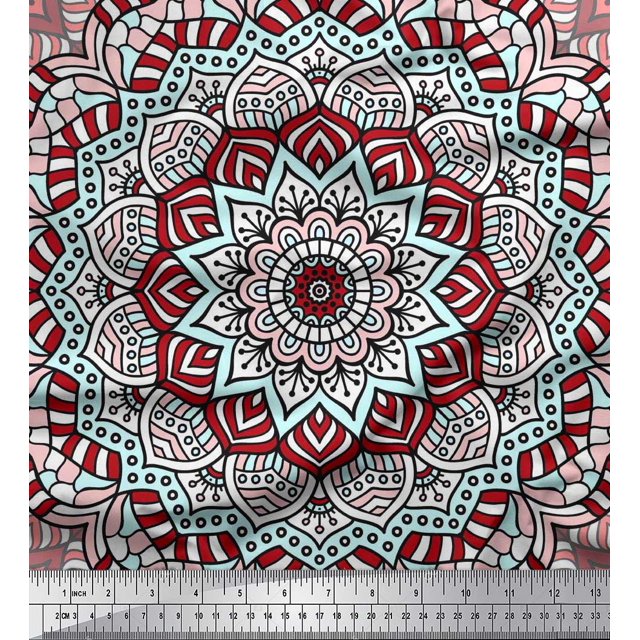 Soimoi Poly Georgette Fabric Moroccan & Mandala Kaleidoscope Printed Craft Fabric by The Yard 52 Inch Wide