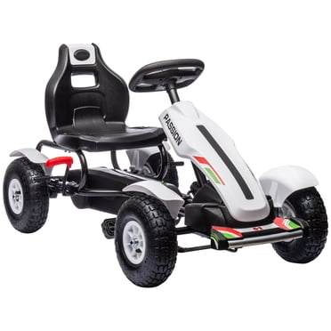 Aosom Kart à Pédales pour Enfants avec Siège Ajustable, Roues en Caoutchouc, Blanc