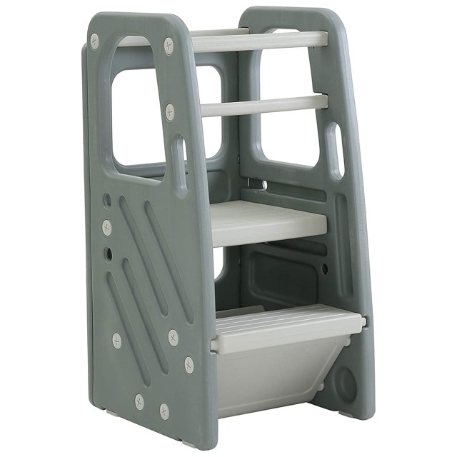 SDADI Marchepied en Plastique Durable pour Enfants avec 3 Hauteurs Réglables, Gris Foncé