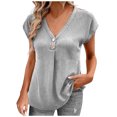 thumbnail image 1 of Timegard Womens Tops V Neck Button Ruched Cap Short Sleeve Solid Color Tee Dressy Casual Tunic Tops, 1 of 6