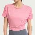 thumbnail image 2 of Besolor Hauts Courts d'Entraînement pour Femmes à Rayures, Col Ras du Cou, Manches Courtes, Chandails d'Été Décontractés, T-Shirts de Yoga et de Sport, 2 of 5