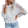 thumbnail image 2 of Weiqiqre Hauts pour Femmes Tendance Manches Courtes Col Rond Dentelle Blouse Transparente à Imprimé Floral 3D Hauts, 2 of 8