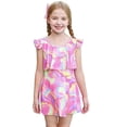 thumbnail image 1 of TIEVOSA Été Enfant Filles Manches Volantées Imprimés Maillot de Bain Plage Bikini Ensemble de Shorts 3-13 Ans, 1 of 9